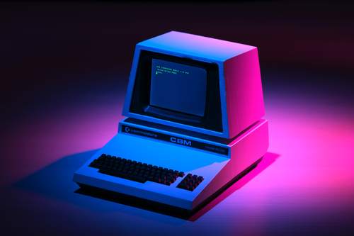 Oude computer met roze licht. Bron: Unsplash, fotograaf: Lorenzo Herrera