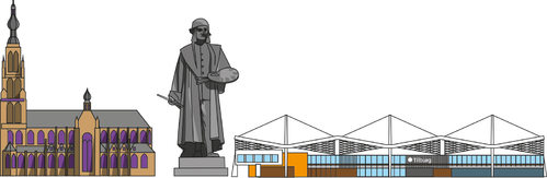 Illustratie Rijksmonumenten, standbeeld, kerkgebouw en stationsoverkapping. Ontwerper: Dijkmeijer-Information-design.