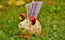 Spaarvarken waar briefgeld uitsteekt. Bron Pixabay.